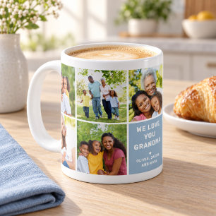 Caneca De Café Nós Amamos Avó Moderno Colagem de Fotos Azul