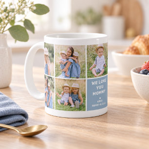 Caneca De Café Nós Amamos Mamãe Moderno Colagem de Fotos Azul