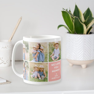 Caneca De Café Nós Amamos Mamãe Moderno Colagem de Fotos Rosa