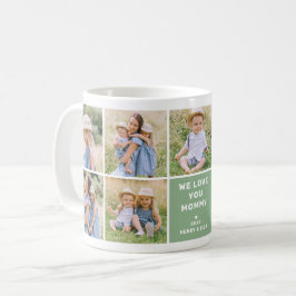 Caneca De Café Nós Amamos Mamãe Moderno Colagem de Fotos Verde