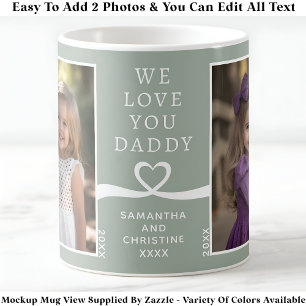 Caneca De Café Nós Amamos Você Papai 2 Foto Personalizado Verde M