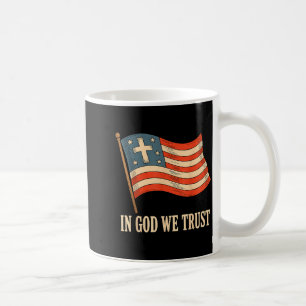 Caneca De Café Nós Confiamos em Deus Bandeira Americana Cruz Fé 4