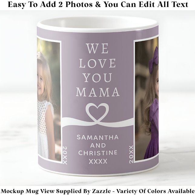 Caneca De Café Nós Te Amo Mama 2 Foto Personalizada Púrpura Moder (Criador carregado)