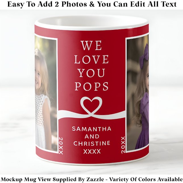 Caneca De Café Nós Te Amo Pop 2 Foto Personalizada Vermelho Moder (Criador carregado)
