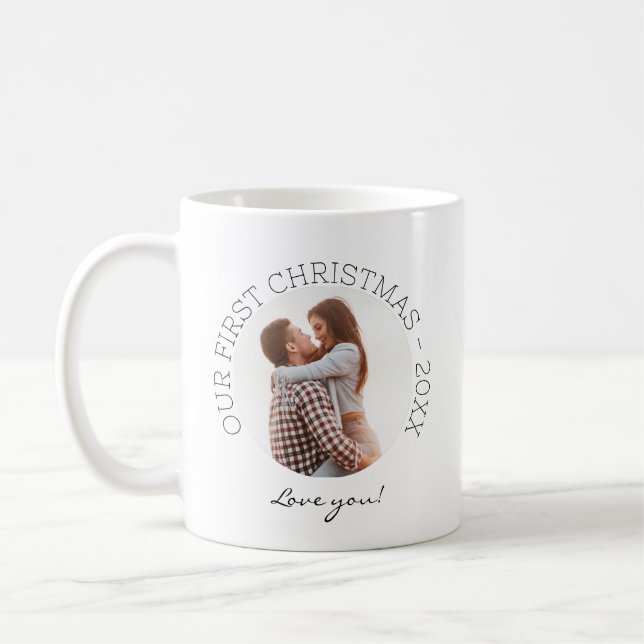 Caneca De Café Nossa Primeira Foto de Natal Amor Simples Mínimo (Esquerda)