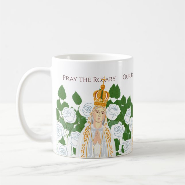 Caneca De Café Nossa Senhora da Fátima e rosas brancas (Esquerda)
