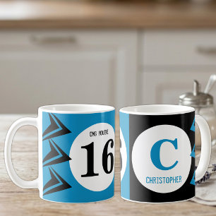Caneca De Café Nossa você tem 16 monograma nome azul e preto