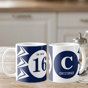 Caneca De Café Nossa, você tem 16 monograma nome azul marinho e b
