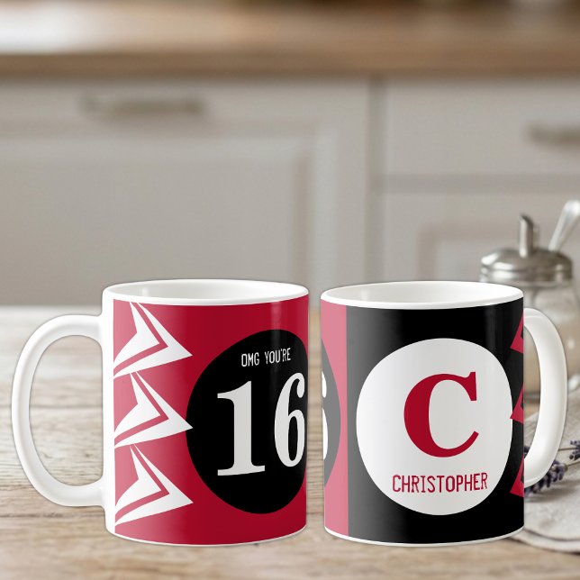 Caneca De Café Nossa, você tem 16 monograma nome vermelho e preto (Criador carregado)