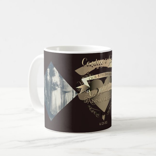Caneca De Café "Nosso 8º aniversário de casamento em bronze" (Frente Esquerda)