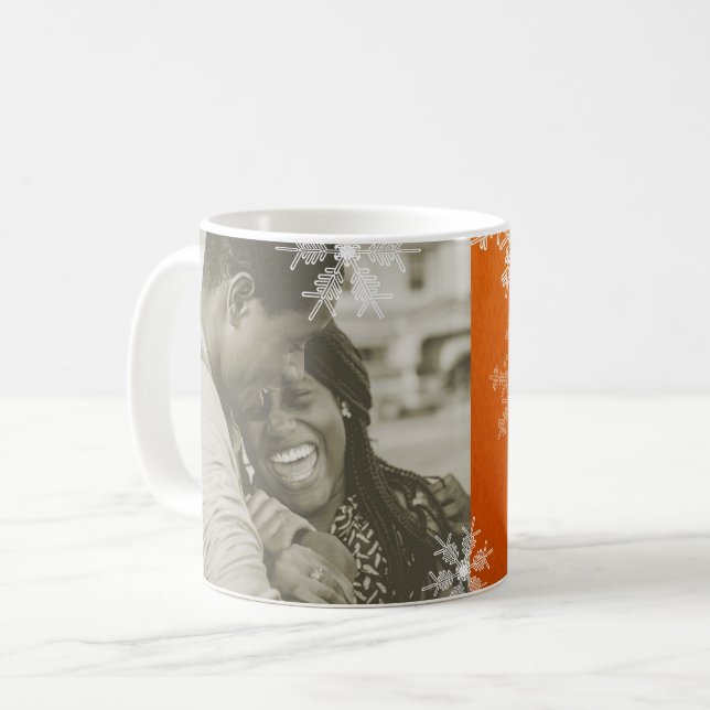 Caneca De Café Nosso Primeiro Natal Laranja Flocos de Neve Minima (Frente Esquerda)