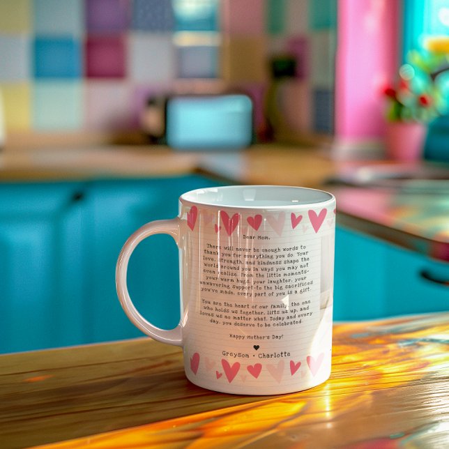 Caneca De Café Nota Escrita à Mão para a Mamãe | Colagem de Duas  (Criador carregado)