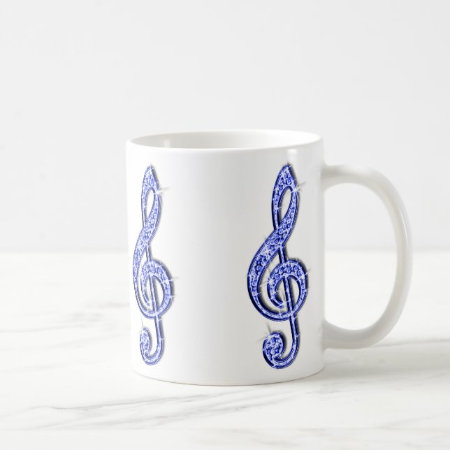 Caneca De Café Nota Musical Azul Brilhante (Direita)