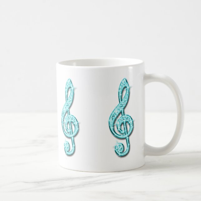 Caneca De Café Nota Musical Brilhante em Azul Turquesa (Direita)