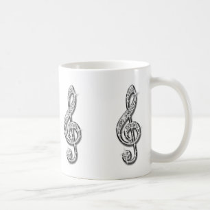 Caneca De Café Nota Musical Preta e Prateada Brilhante