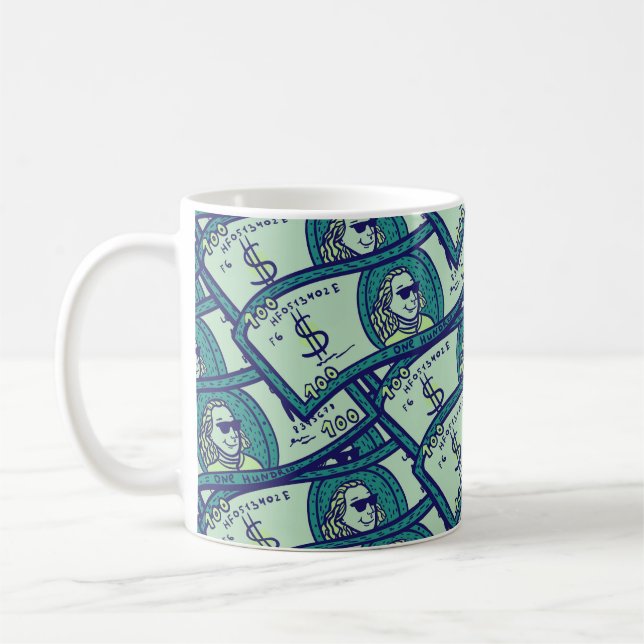 Caneca De Café Notas de Dólar: Padrão de Dinheiro Sem Costura (Esquerda)
