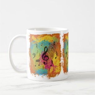 Caneca De Café Notas de música brilhantes sobre explosão de cores