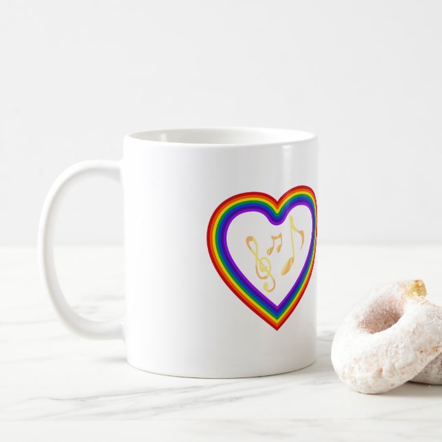 Caneca De Café Notas de música no arco-íris (Com Donut)