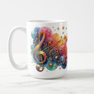 CANECA DE CAFÉ NOTAS MUSICAIS DOURADAS DO ORNAMENTADO COLORIDO