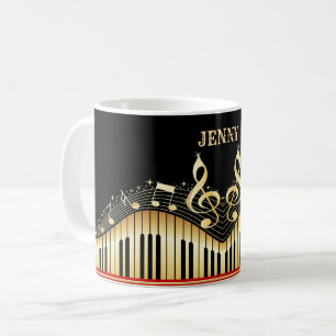 Caneca De Café Notas Musicais Douradas E Pretas E Chave