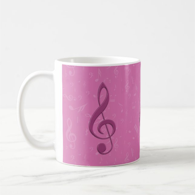 Caneca De Café Notas Musicais e Claras Rosa Girly (Esquerda)