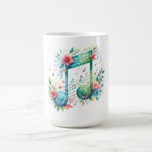 Caneca De Café Notas Musicais e Flores