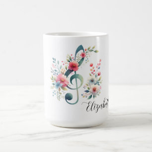 Caneca De Café Notas Musicais e Flores Personalizadas