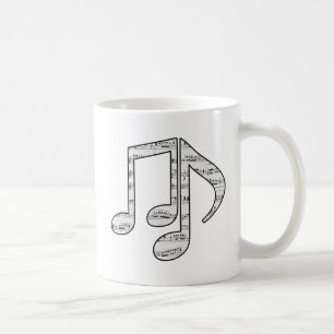 Caneca De Café Notas Musicais em Preto e Branco