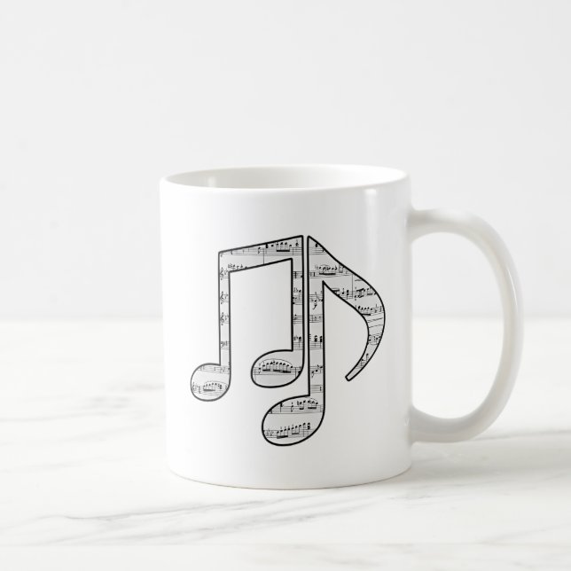 Caneca De Café Notas Musicais em Preto e Branco (Direita)