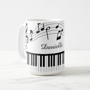 Caneca De Café Notas Musicais Piano Personalizadas Cores Customiz