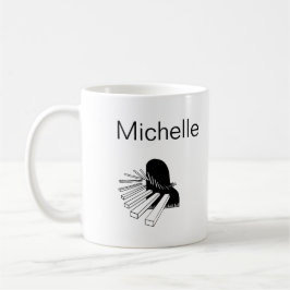 Caneca De Café Notas Musicais Pretas e Brancas Simples Nome Perso