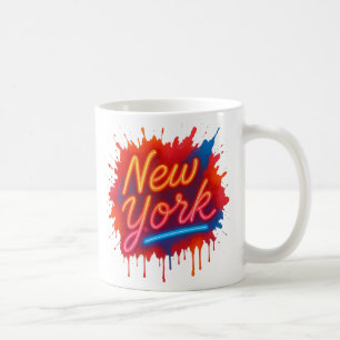 Caneca De Café Nova Iorque Neon Street Art - Retro Colorido