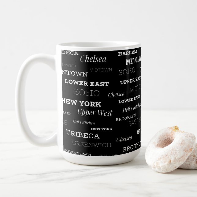 Caneca De Café Nova Iorque NYC preto e branco (Com Donut)