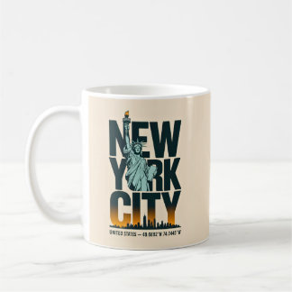 Caneca De Café Nova Iorque Typografia Estátua da Liberdade Skylin