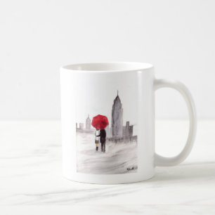 Caneca De Café Nova York ama casal com guarda-chuva vermelha