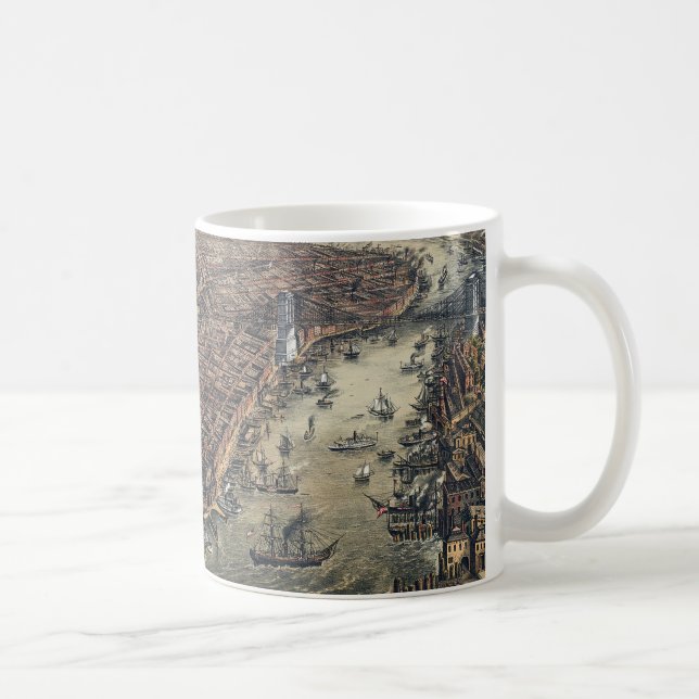 Caneca De Café Nova York Antiga, Manhattan, Ponte de Brooklyn (Direita)