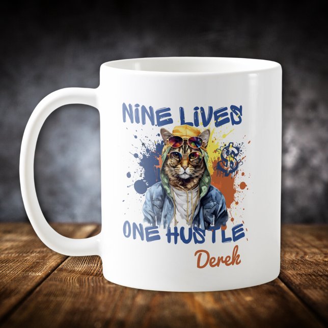Caneca De Café Nove Vive Um Gato De Hip Hop Hustle (Criador carregado)