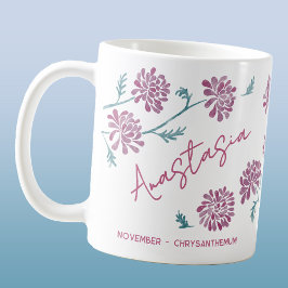 Caneca De Café November Birth Flower Custom Name Chrysanthemum