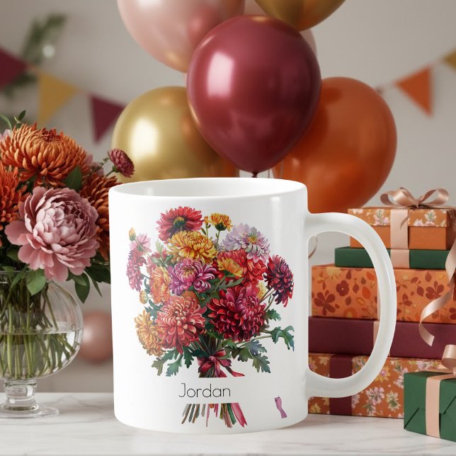 Caneca De Café November Birth Flower Mug | Mums & Peonies (Criador carregado)