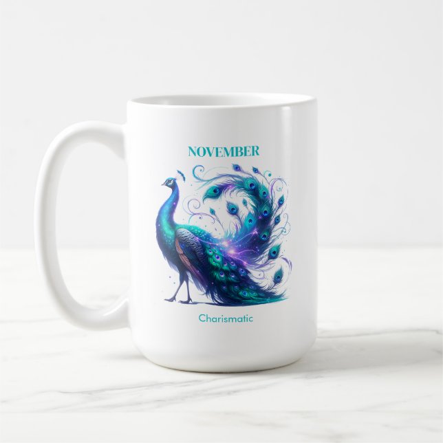 Caneca De Café Novembro Aniversário Mês Espírito Animal Pavão (Esquerda)