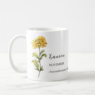 CANECA DE CAFÉ NOVEMBRO CHRYSANTHEMUM BIRTH FLOWTH MENTH NAME