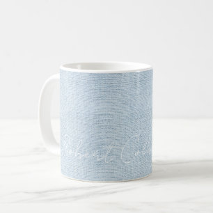 Caneca De Café Novo Baby Boy Blue Linen Tecido Nome Sweet