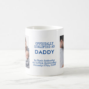 Caneca De Café Novo Pai 2 Fotos Personalizadas do Bebê e Estatíst
