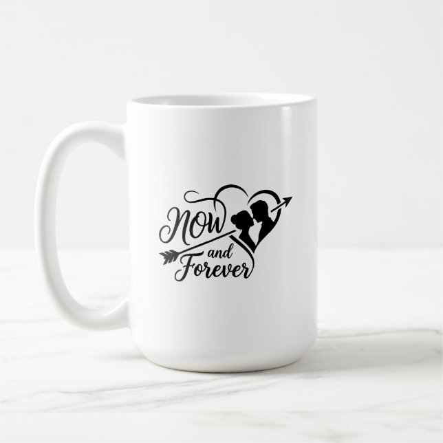 Caneca De Café Now and Forever Wedding Timeless Anniversary & Eng (Esquerda)