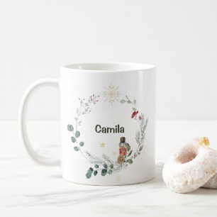 Caneca De Café Noz-cracker de aquarela botânica e fofo Natal