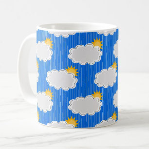 Caneca De Café Nublado Ensolarado Chuva Padrão Design Azul
