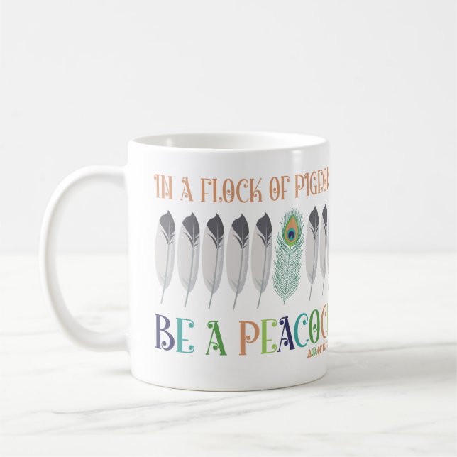 Caneca De Café Num Bando De Pombos, Seja Um Pavão (Esquerda)