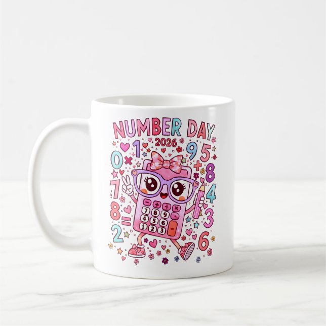 Caneca De Café Number Day 2026 Cute Pink Maths Calculator Mug (Esquerda)