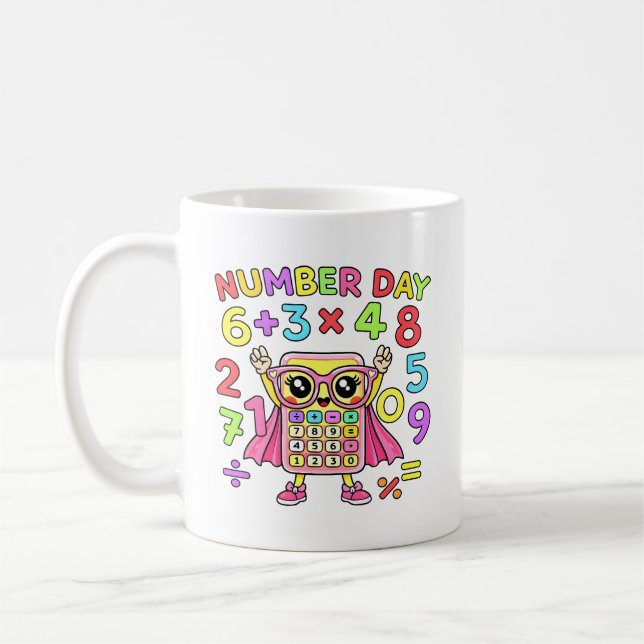 Caneca De Café Number Day Cute Calculator Character Design (Esquerda)