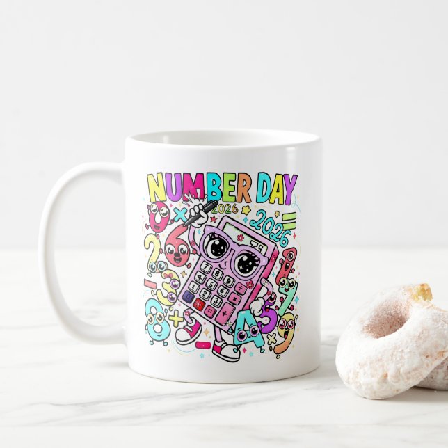 Caneca De Café Number Day Maths Mug | Cute Calculator Design (Com Donut)